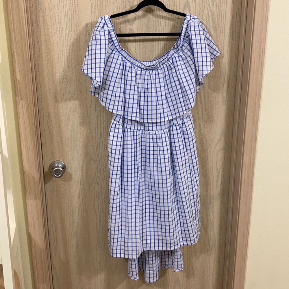 Blue Gingham High Low Dress
